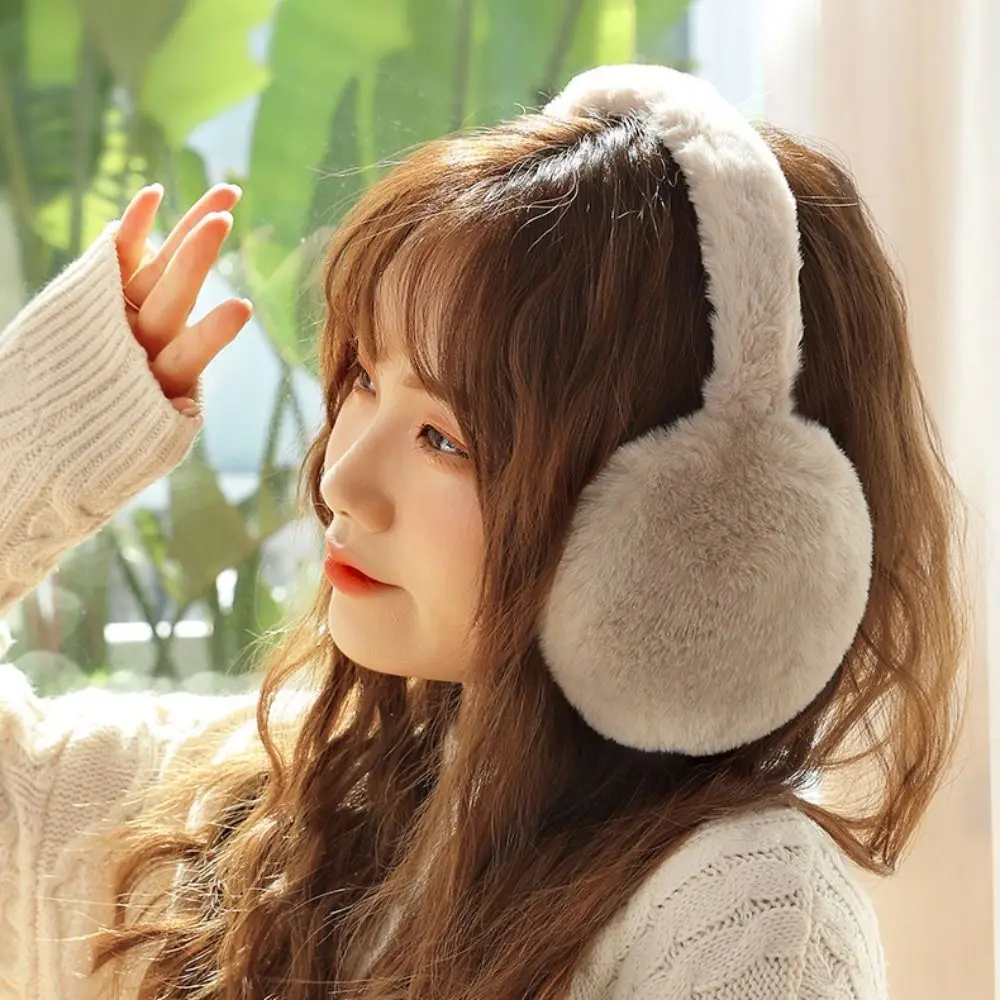 Cute Warm Plush Ear Warmer Solid Color Folding Winter Earmuffs Thickened Cold Protection Earflap Women