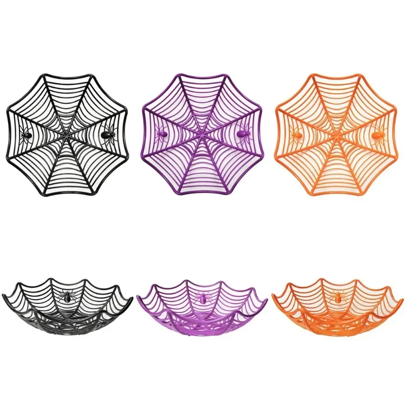 2024 Halloween Candy Basket Black Orange Spider Web Bowl Cookie Wrapper Basket Trick or Treat Halloween Decorations 2025