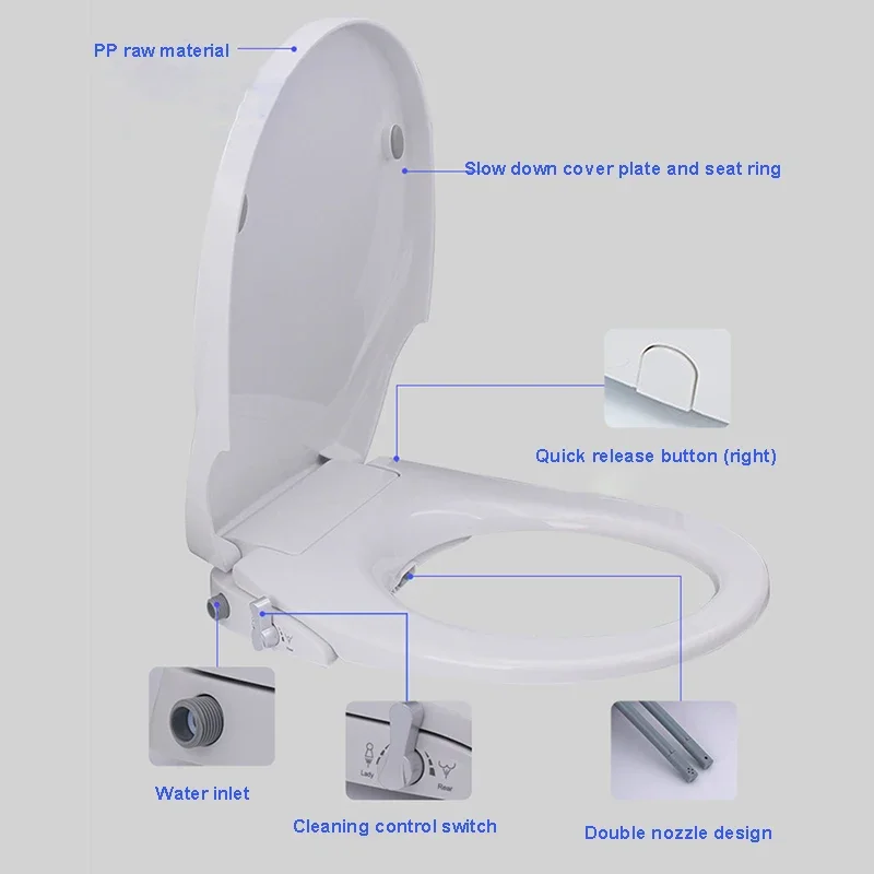 Imagem -06 - Tampa do Toalete de Lavagem Inteligente Não Elétrica Nádegas de Lavagem Feminina Pulverizador Mecânico Tampa do Assento do Vaso Sanitário