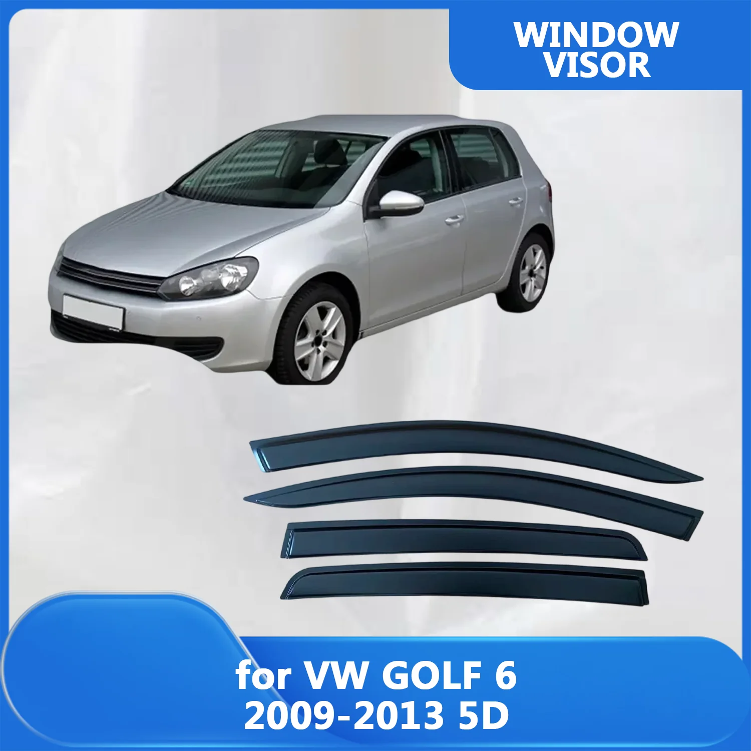 

FOR VW GOLF 6 2009 2010 2011 2012 2013 5D Side Window Visor Rain Guard Side Vent Deflector Weathershield Outside-Mount Tape On