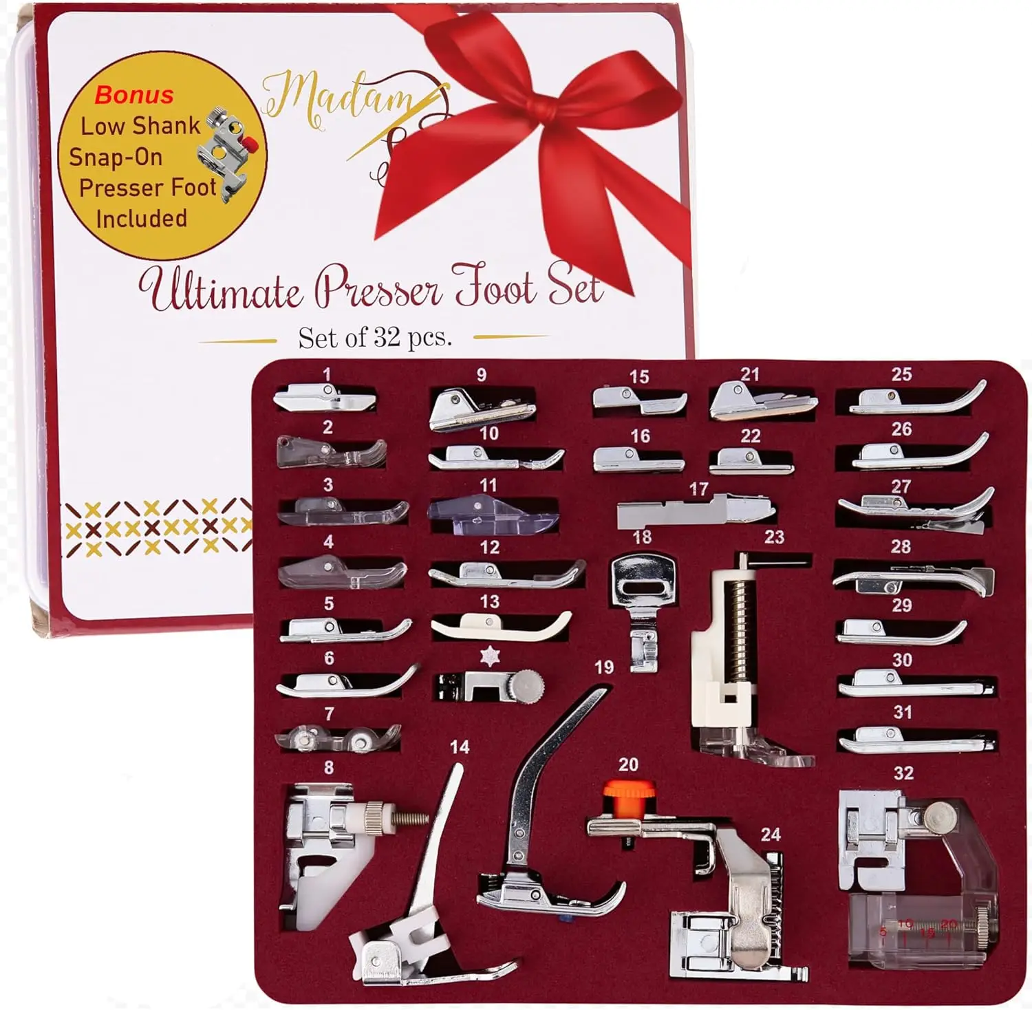 

32-Piece Sewing Machine Presser Foot Set with Manual & Storage Case | Compatible with Most Machines