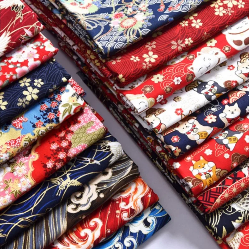 Japanese Style Bronzing Cotton Home Fabric Handmade Patchwork Clothing Printing and Dyeing