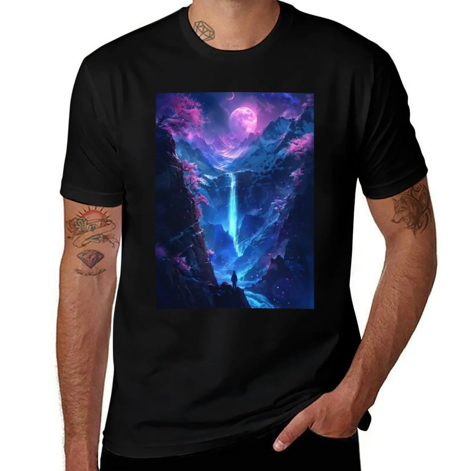 

Neon Nights: Tranquil Dreamscapes of a Japanese Mountain Lake Illuminated by the Serene Glow of Neon Lights T-Shirt man tshirt