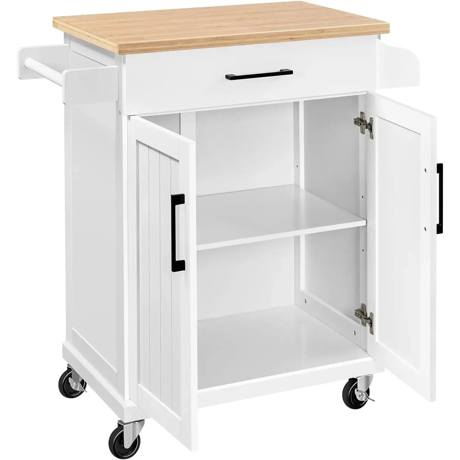 

Kitchen Cart with Drawer, Kitchen Island on Wheels with Storage Rack & Cabinets, Microwave Cart for Kitchen with Storage