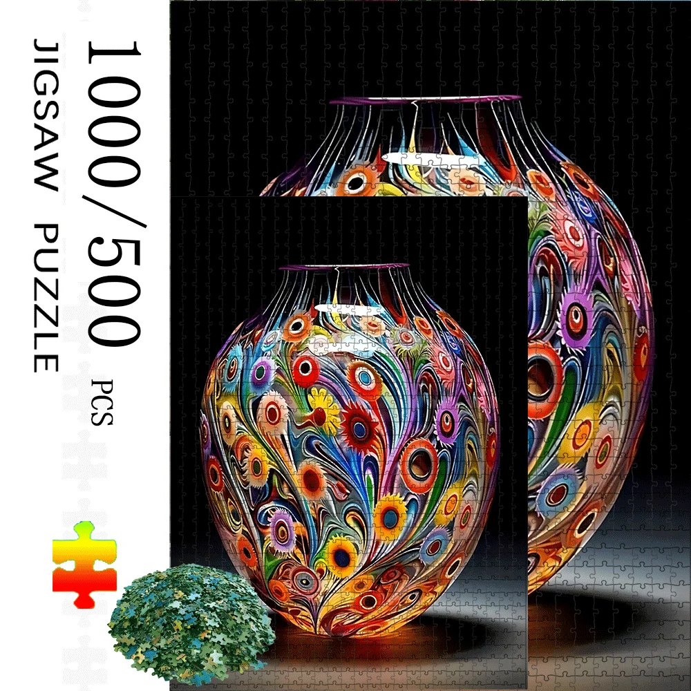 1000/500pcs 3D Large-Scale Marble/Mosaic Vase Jigsaw Puzzle - Color-Coded Pieces for Adults &, DIY Brain Teaser Game, Intermed