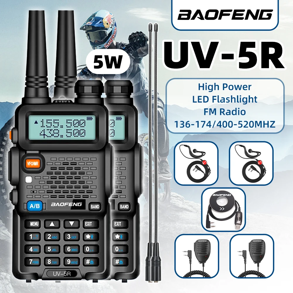 1/2X Baofeng UV-5R High Power Dual Band Long Range Walkie Talkie 128CH VHF UHF 5W UV5R Portable Handheld Hunting Two Way Radio