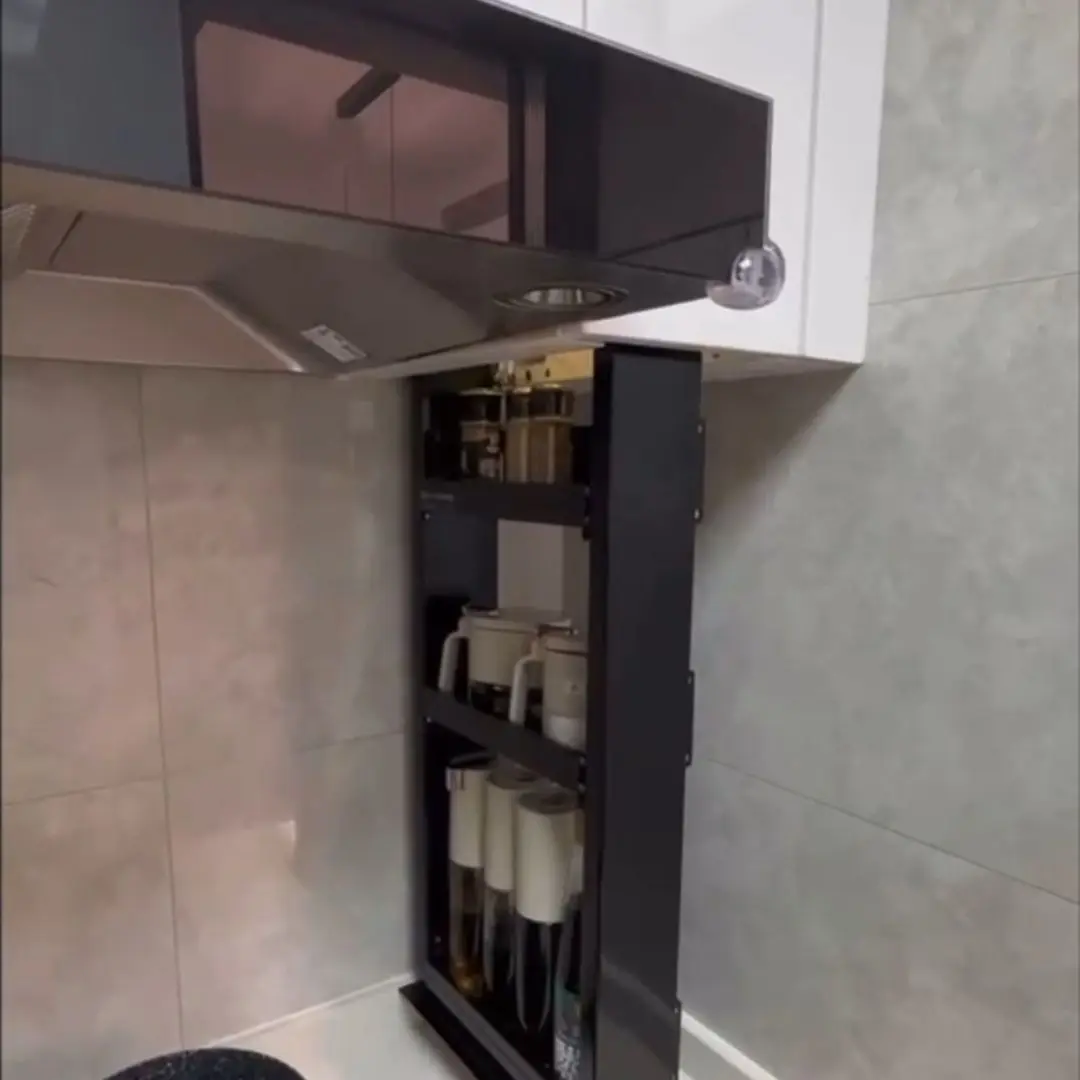 رف رفع ذكي حساس للمس على جانب خزانة المطبخ المعلقة