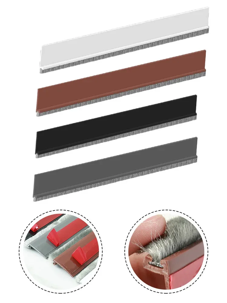 100CM Door Seal Bottom Brush Seal Strip Insectproof Soundproof Door Bottom Strips Adjustable Draft Stoppers Hardware