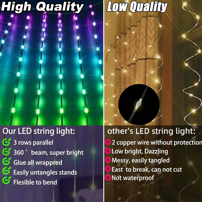 RGB Mesh Lights LED String Waterproof Curtain Light String for New Year Wedding Party Christmas Home Curtain Decoration