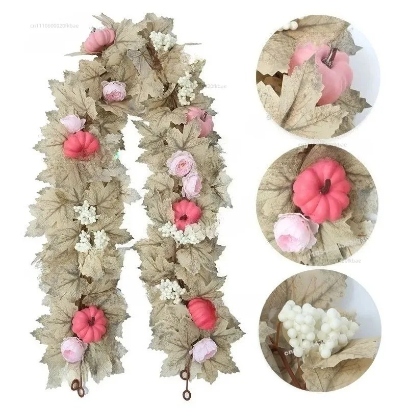Artificial Maple Rattan Pink Maple Rattan Arrangement Wreath Thanksgiving Decoration
