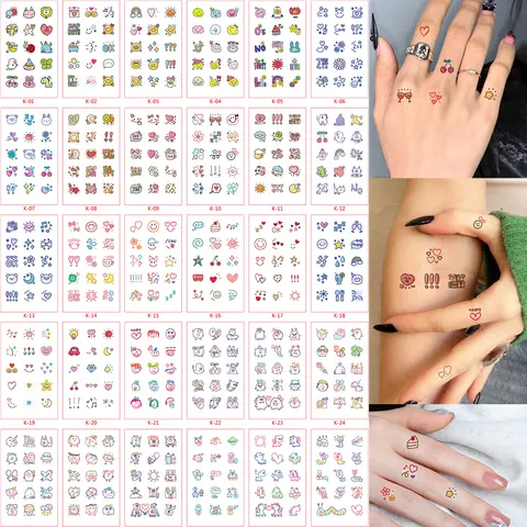 30 Sheets Cute Hand Tattoo for Women Men Waterproof Small Cartoon Temporary Tattoos for Fingers Hand Body Makeup Fake Tattoo