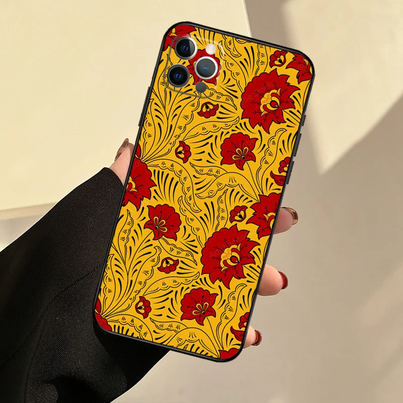 Khokhloma Russian Pattern Flower For iPhone 14 12 13 Pro X XS XR 7 8 Plus 11 Pro Max SE2 Funda Coque Capa Full Cover