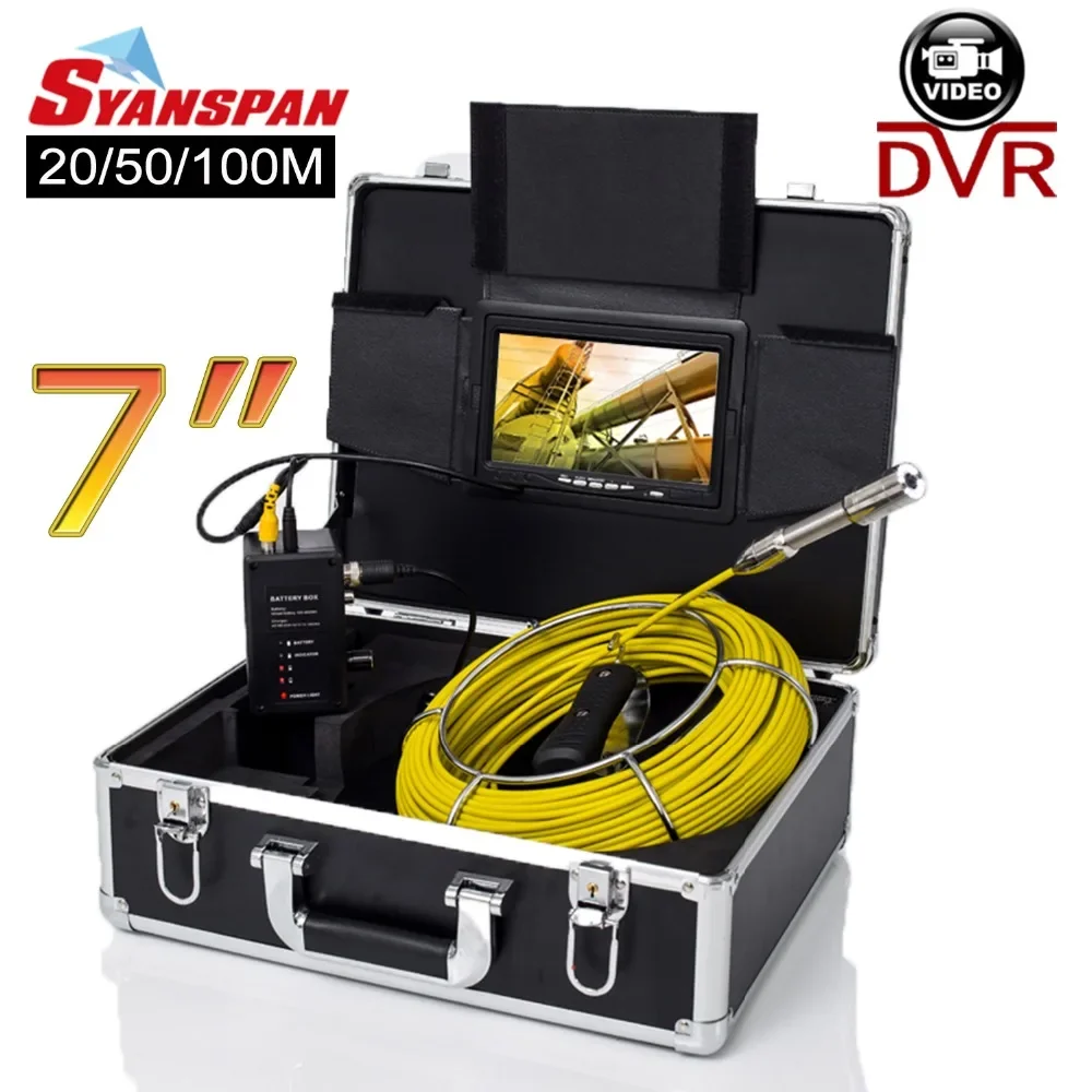 SYANSPAN Pipe Inspection Camera 7/9inch Screen 23mm 8GB DVR Video Recording Drain Sewer Pipeline Industrial Endoscope Waterproof