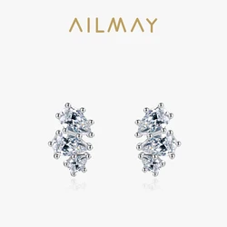 Ailmay Authentic 925 Sterling Silver Cubic Zirconia Earrings For Women Fashion Water Drop Shape Wedding Engagement Jewelry