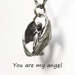 Personality fashion prayer guardian angel classic blessing angel pendant necklace men and women hip-hop punk amulet pendant