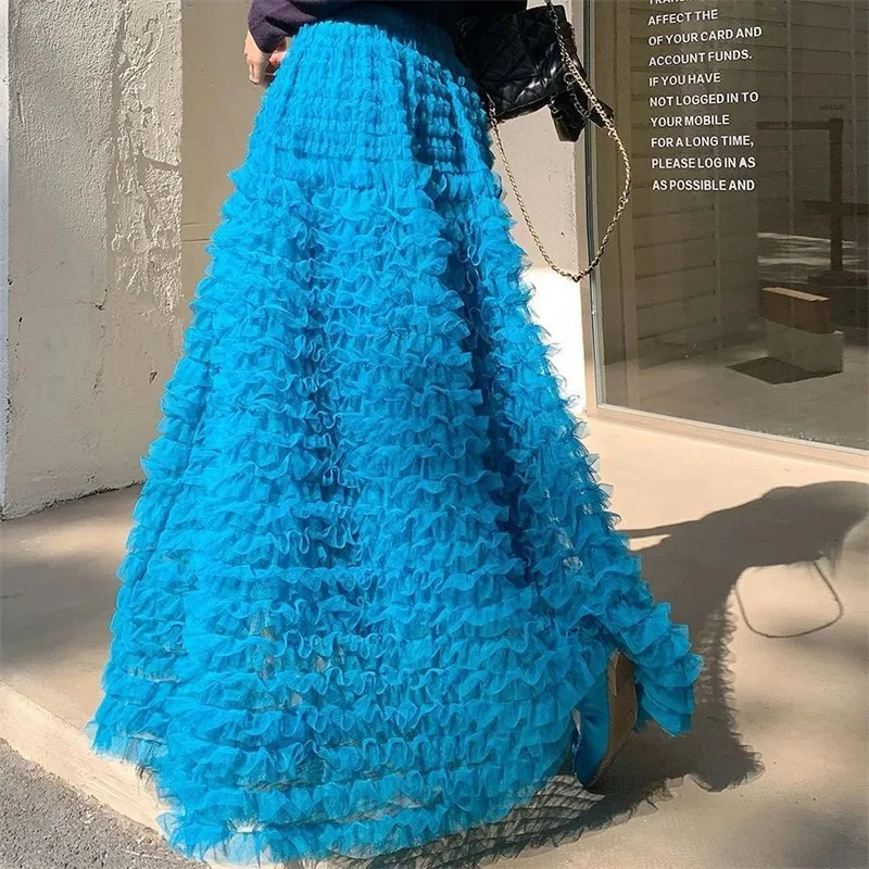 

Женская элегантная длинная юбка-пачка из фатина с эластичным поясом, А-силуэт, для весны и лета, многоярусная юбка-торт