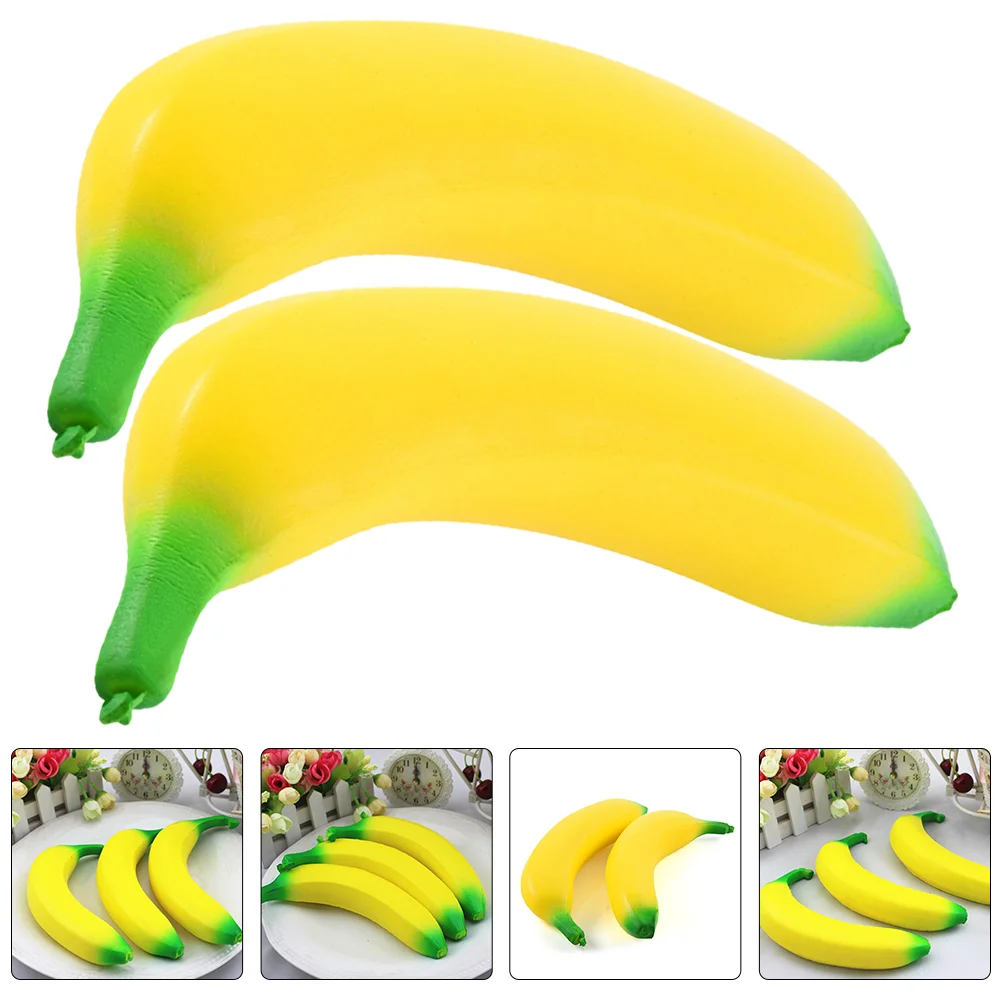 2 Pcs Banana Toy Stress Lovely Stretchy Pressure Toys Children’s Pu Elasticity Interesting Adorable Model Funny Sensory