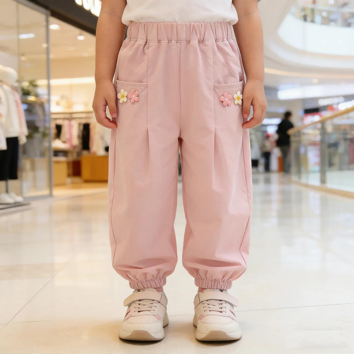 Children's  pants summer clothes girls' summer thin anti-mosquito pants flower tied feet cool pants loose trousers outside