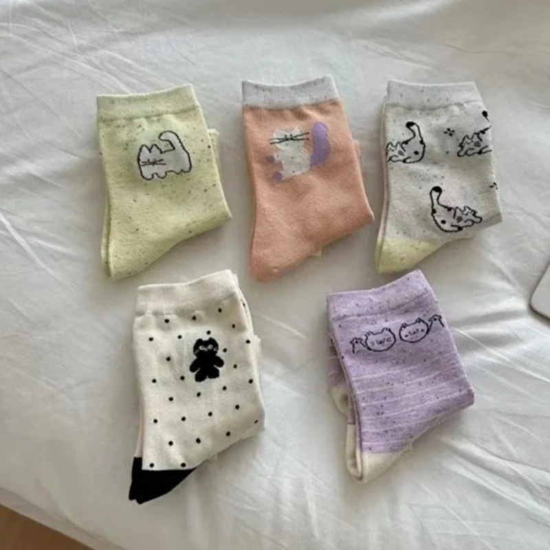 

5 пар женских носков средней длины с мультяшным принтом, тонкие, дышащие, влагопоглощающие, с защитой от запаха, для весны