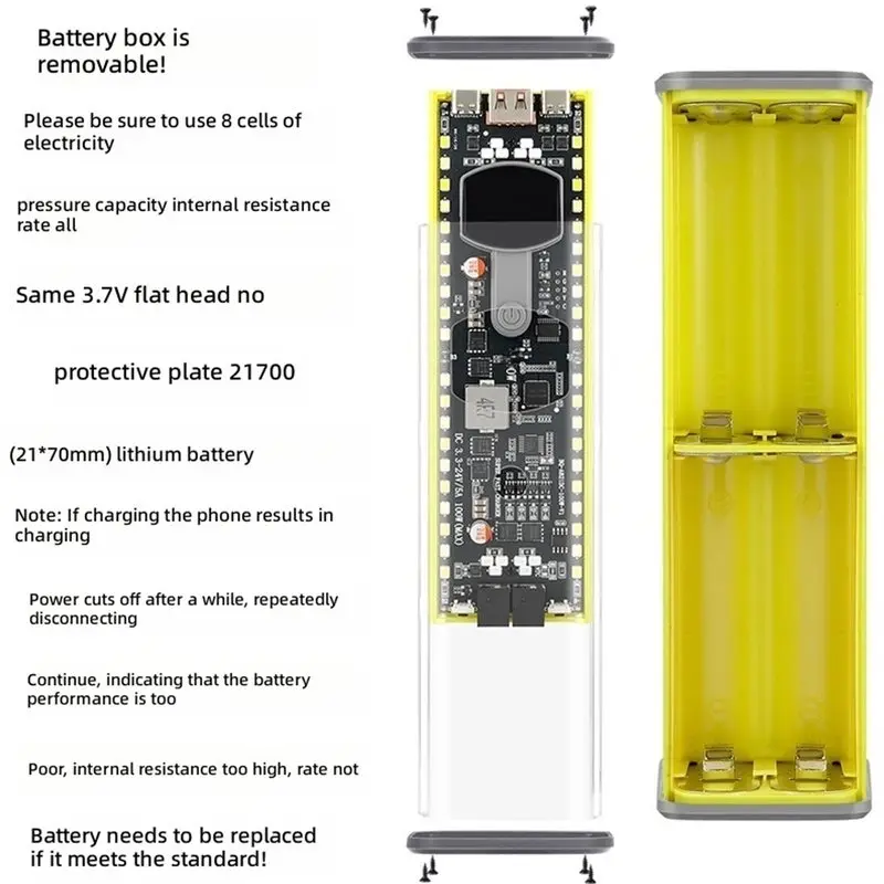 ABJF-PD 100W Fast Charge Power Bank Case 8-Cells Solder-Free 21700 Battery Shell Kit DC Voltage Adjustable With Bright