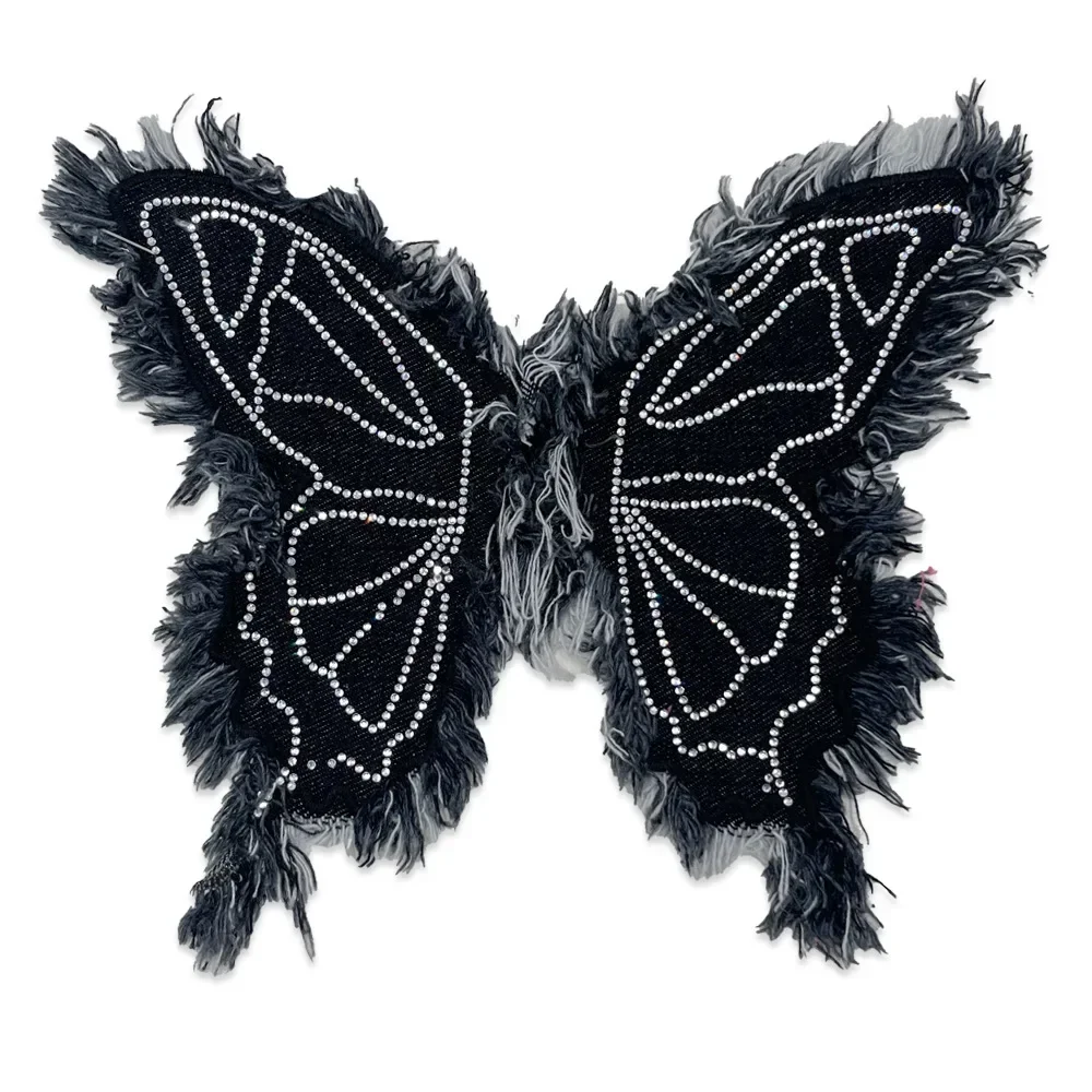 New Fashion Big Denim Butterfly Tassel Embroidery Patch Anime Patches for Clothing Sports Shoes Patch Sew on Patches Clothes DIY