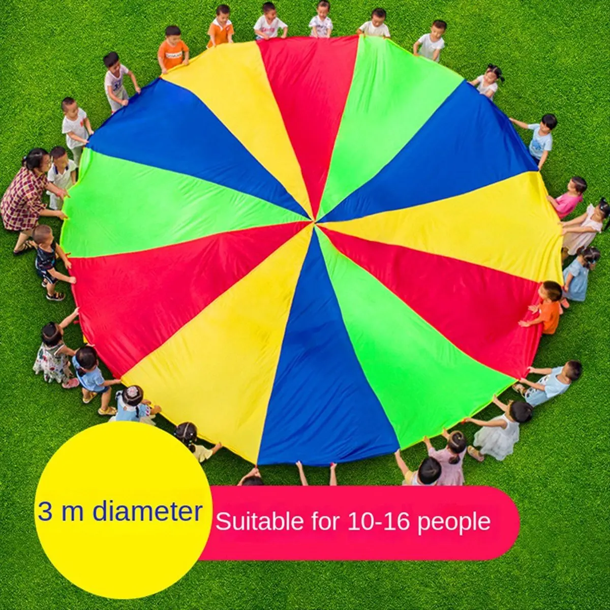 ABJV 3 Meters Kids Parachute Game, Rainbow Cloth Game Colorful Party Mat with Handles, Kids Outdoor Game Blanket