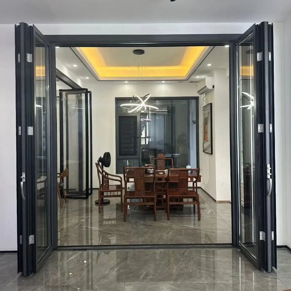 Heavy Duty Bi Fold Door Hurricane Proof Villa Aluminum Glass Casement Doors Sunroom Waterproof Tempered Glass Folding Patio Door