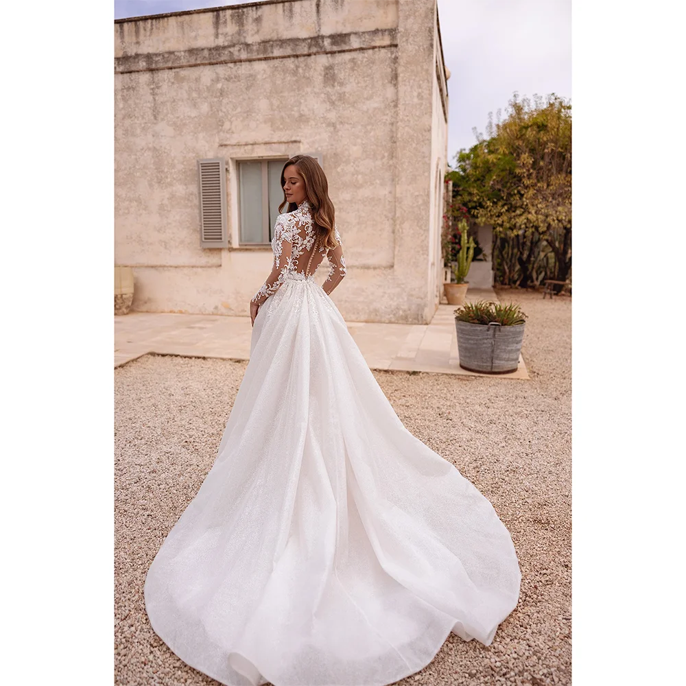 Arabian Wedding Dress Customized High Collar Long Sleeves Exquisite Mermaid Bridal Gown Court Train Arab Bride Dresses