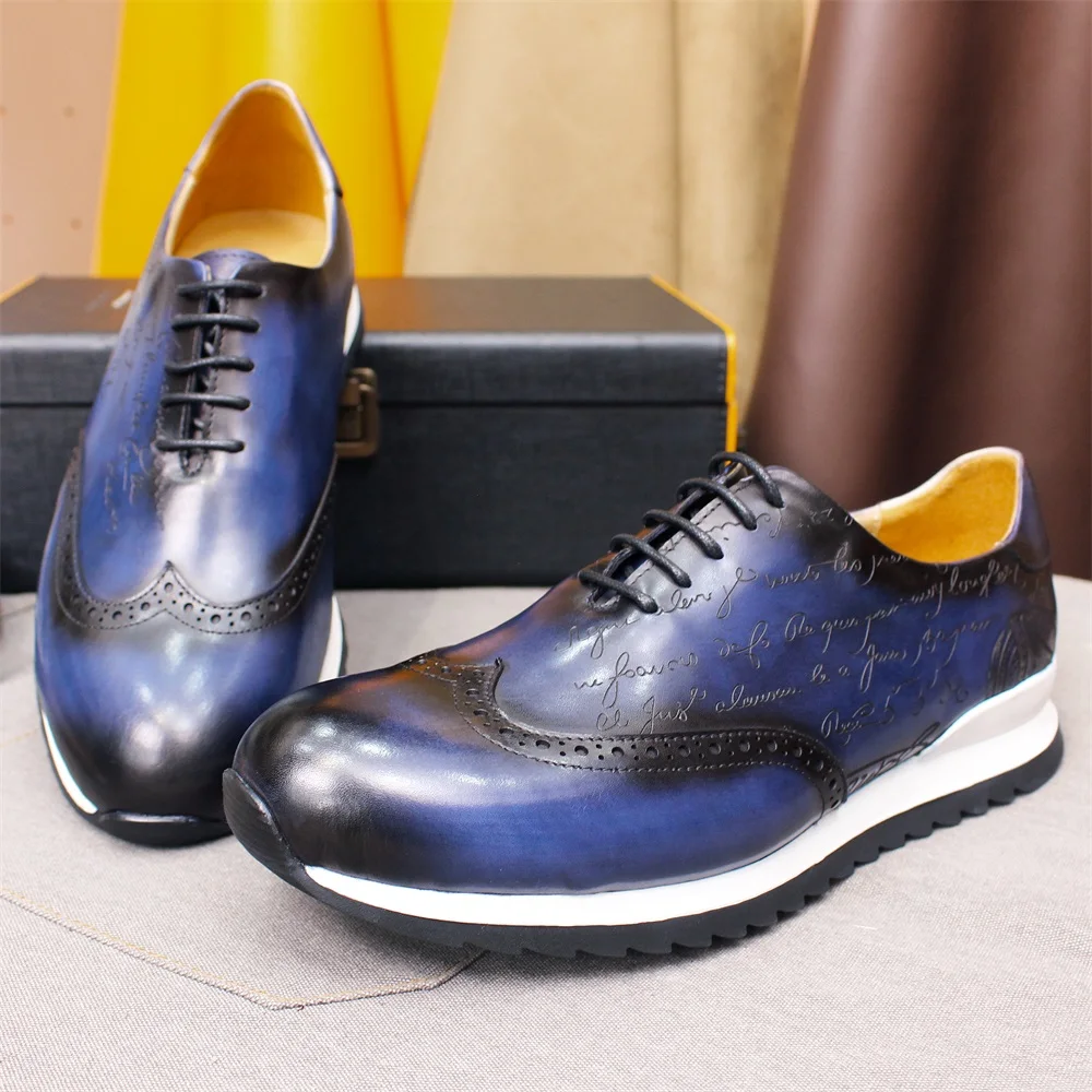 High End Leather Handmade Shoes, Lace Up Height Increasing Casual Shoes, Fashionable and Comfortable Office Dress Men\'s Shoes