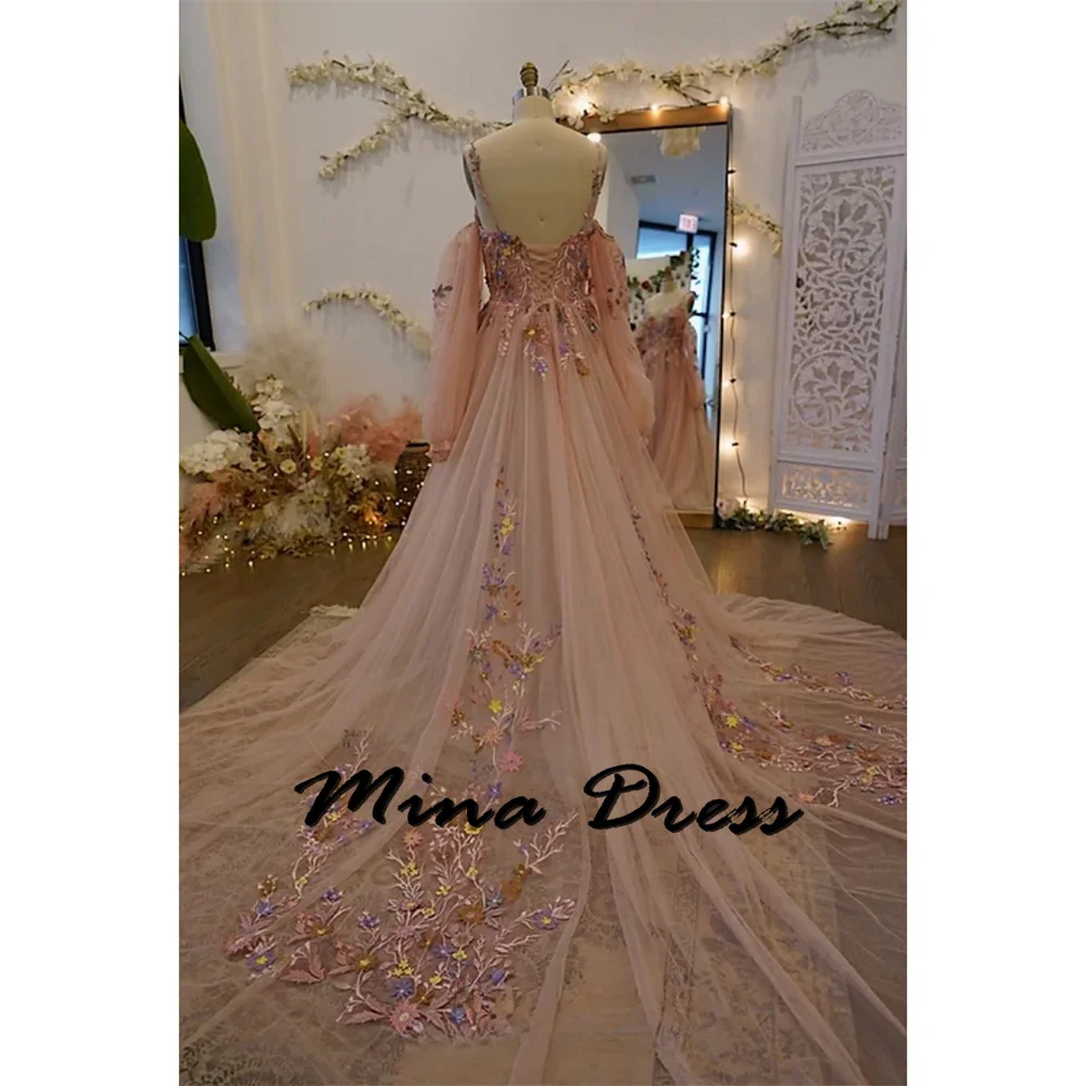

Mina Customized 3D Flowers Gala Dresses Woman 2024 for Party Dress Es Sleeveless Backless Evening Gown Puff Sleeves Ball Gowns