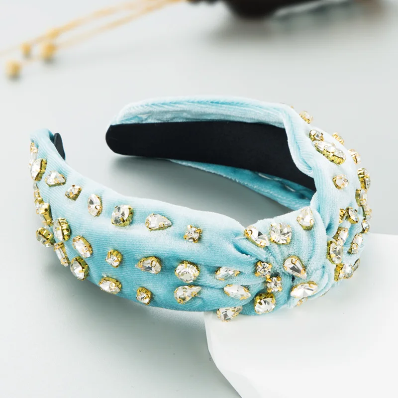 Kobiety dziewczęta barokowy luksusowy aksamit Rhinestone węzeł Hairband pałąk włosy dla dorosłych akcesoria włosy Jewley