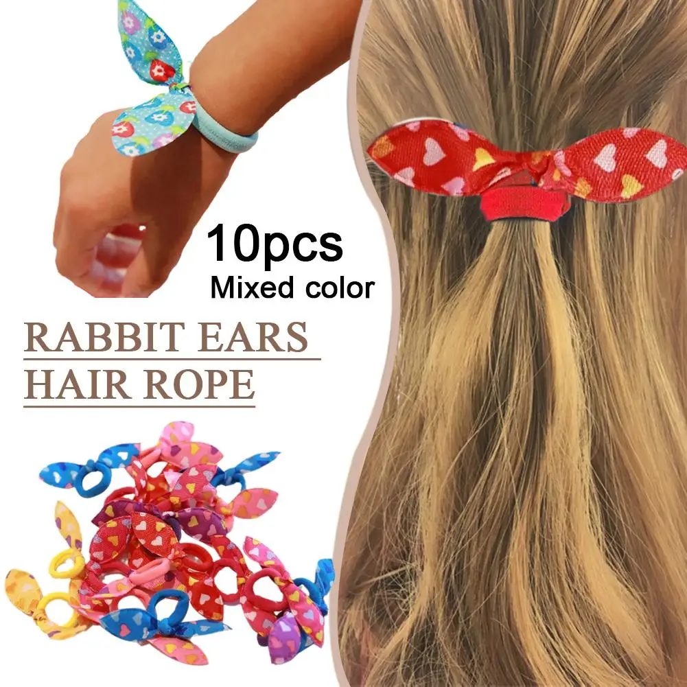 10Pcs Small Rabbit Ear Hair Bands Girls Rabbit Ear Hair Ties For Toddlers Women Elastic Band Bow Ponytail Holders Accessori K3C6