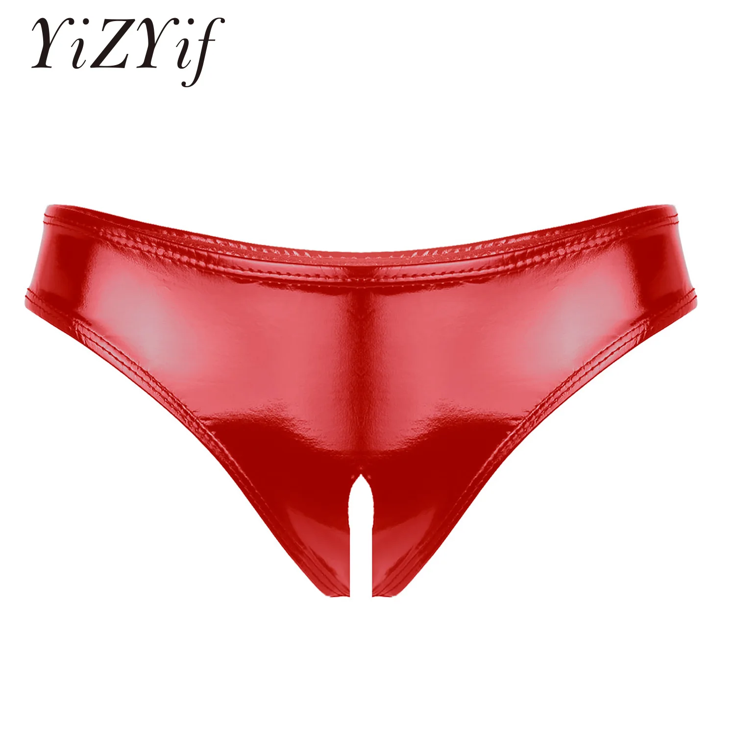 Women Latex Lingerie Underwear Wetlook Leather Open Crotch Mini Briefs Low Rise Crotchless High Cut Panties Sexy Underpants