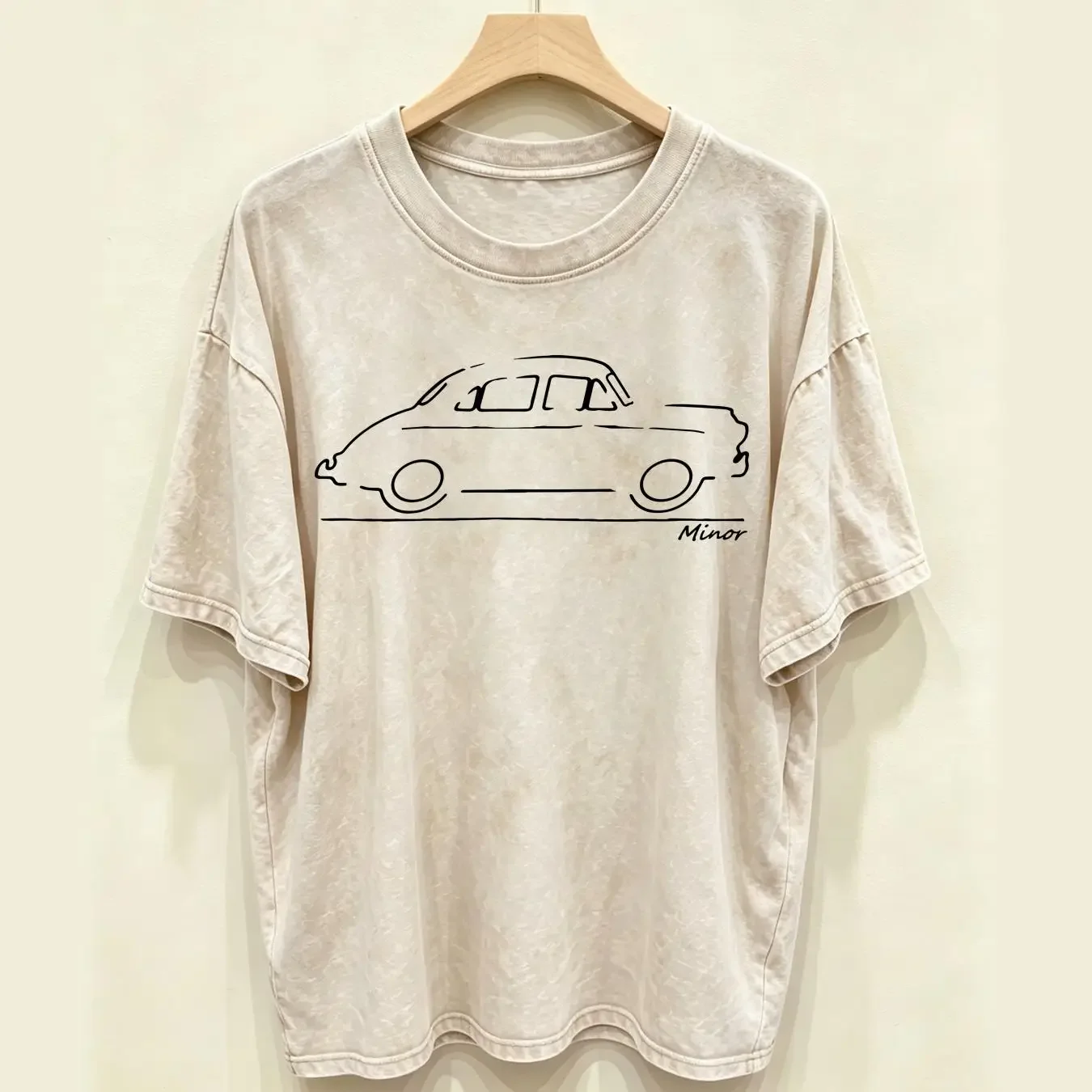 washed T Shirt Original Art Sketch classic car Morris Minor vintage Washed Casual Top For Everyday Wear Breathable fashion