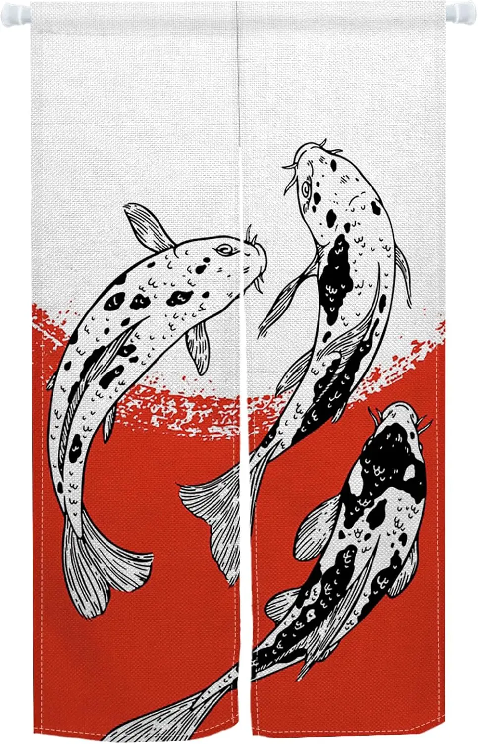 Traditional Japanese Koi Fish Door Curtain, Red Splash & Ink Painting Print For Entryway & Kitchen, Lucky Oriental Decor Curtain