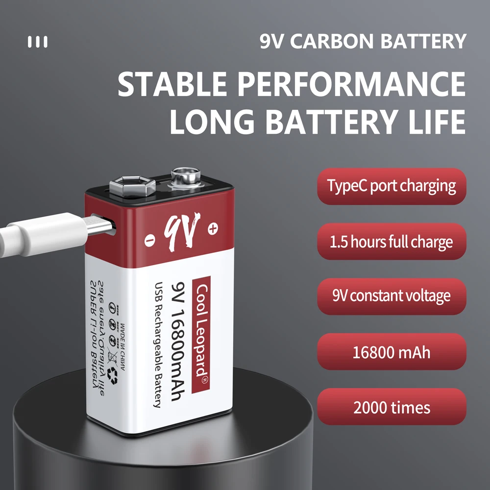 New Micro USB 9V Rechargeable Battery 16800mAh for Multimeter Microphone Toy Remote Control KTV 9v Lithium Batteries