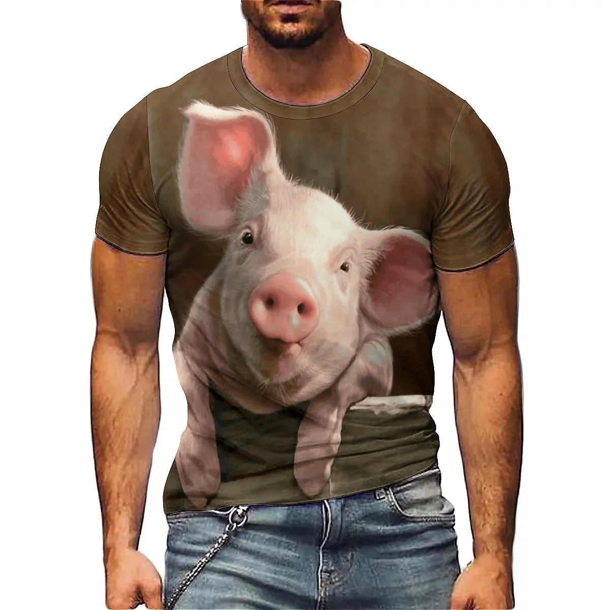 

Men's American Aesthetic 3D Printed Short-Sleeve T-Shirt - Family Gathering, High-Quality Printing