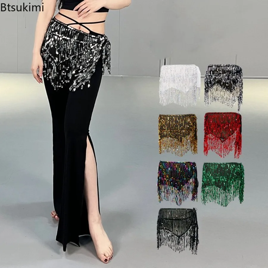 

Хип-шарф для танца живота с блестками и кисточками, сексуальные юбки, блестящие костюмы для рейв-музыки, фестиваля, вечеринки, сценических выступлений, женская танцевальная одежда