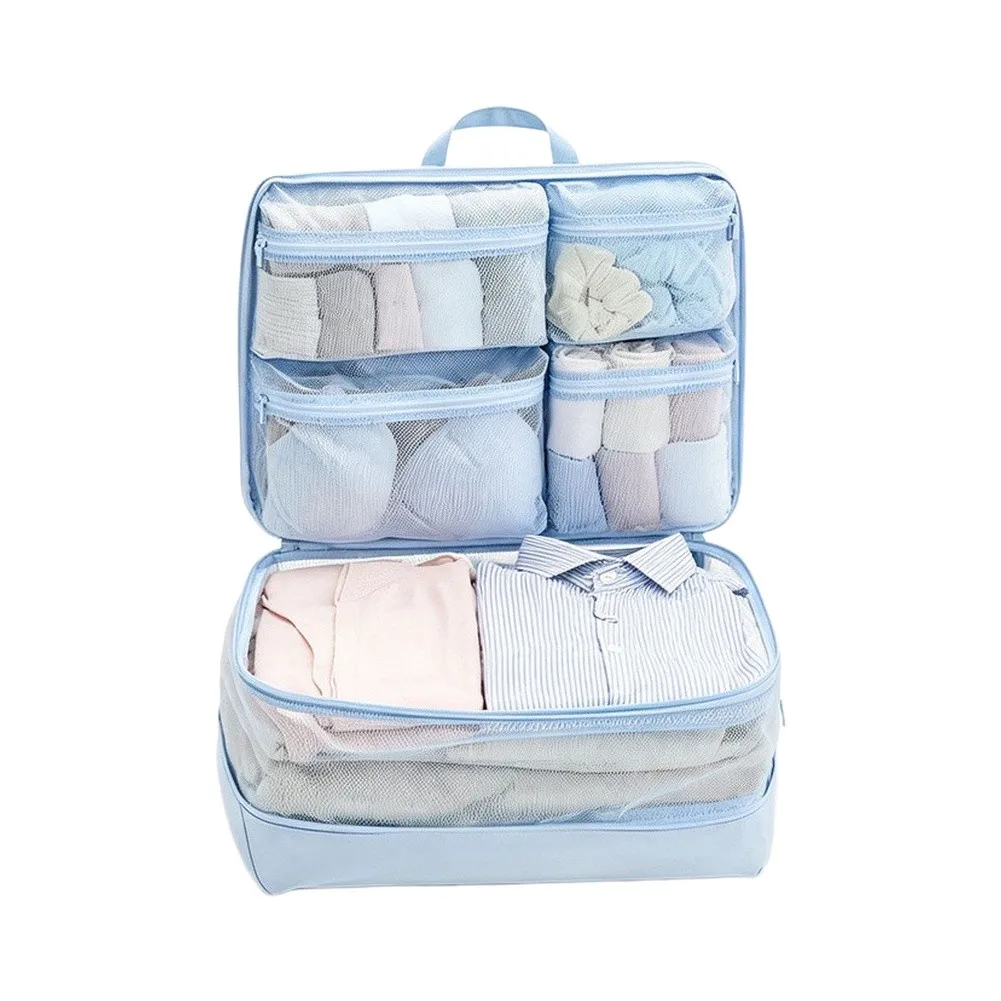 Four-Zone Hanging Packing for cube with Compression Technology and Dual-Zip Design for Maximizing Luggage Capacity and Order