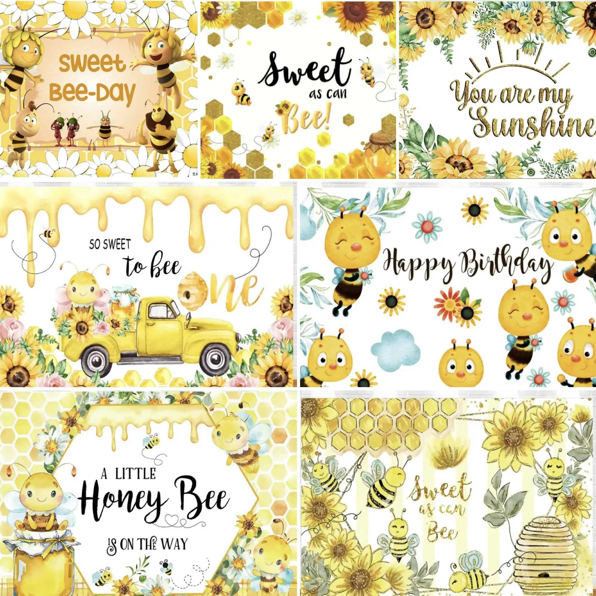 

Shining Sunflowers Little Bee Photography Backdrops Sweet Newborn Shower Baby Birthday Party Photo Studio Background MF-01