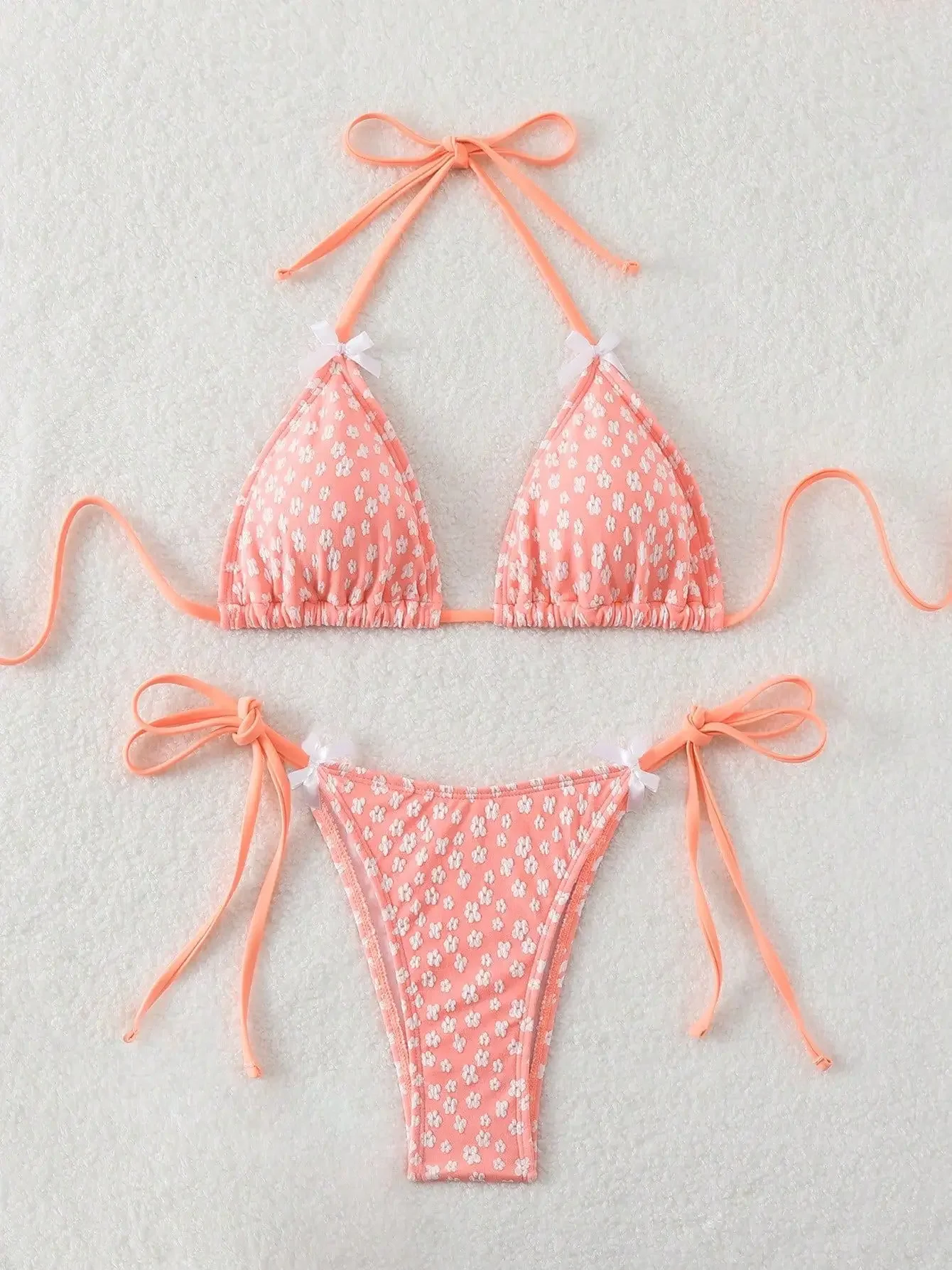 Costume da bagno a due pezzi con stampa floreale rosa per donna 2024 Costume da bagno bikini push up con scollo all'americana e bretelle senza schienale per le vacanze al mare