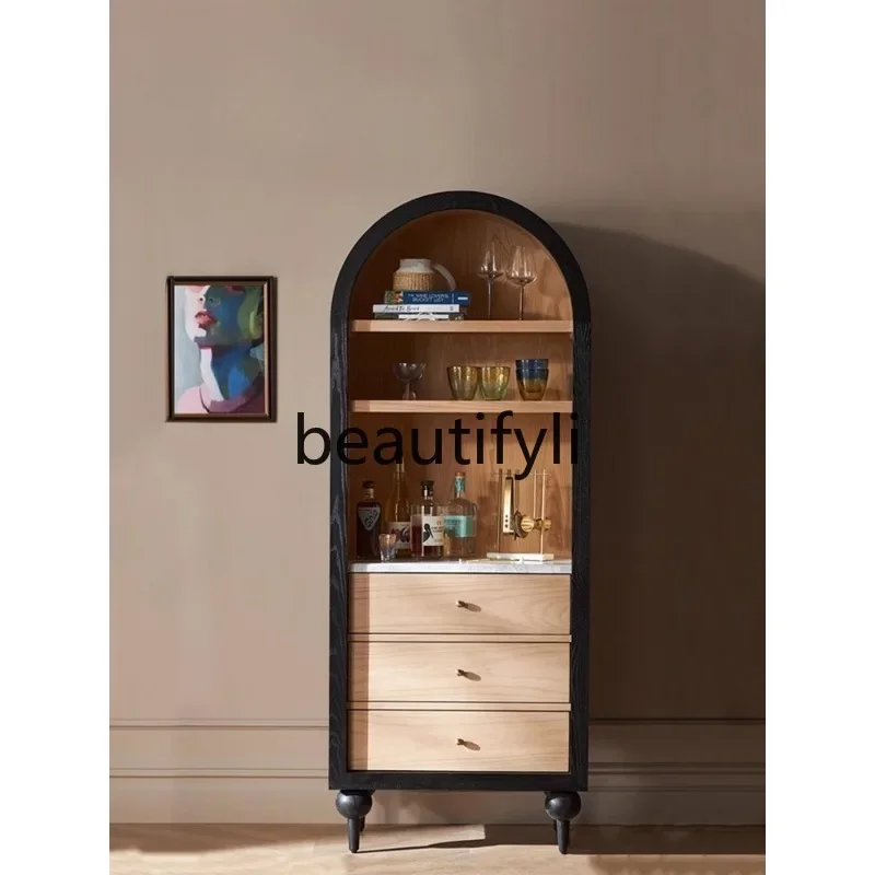 

D2520 Solid Wood Vintage Distressed Sideboard European Style Display Wine Cabinet French Style Living Room Storage Bookshelf Cab