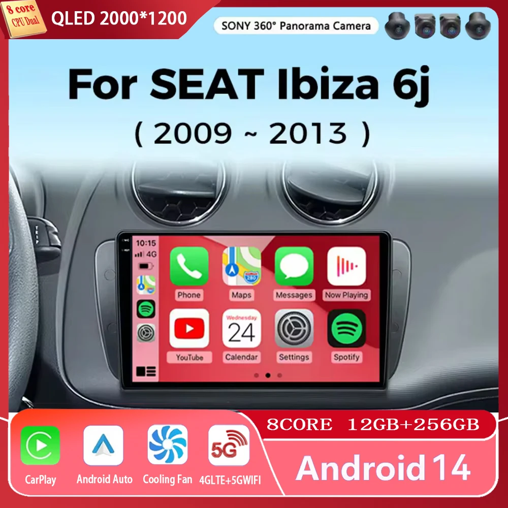 

Автомобильный радиоприемник Android 14, мультимедийный плеер для SEAT Ibiza 6j 2009 2010 2011 2012 2013, авто беспроводной Carplay DSP Stereo 2 Din