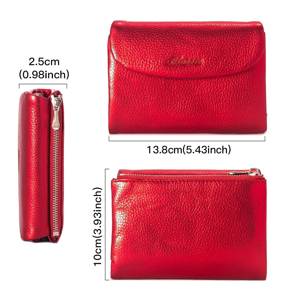 Card Holder Women Genuine Leather Wallet Soft Real Cow Leather Purse Short Cowhide Clutch Bag with Gift Box