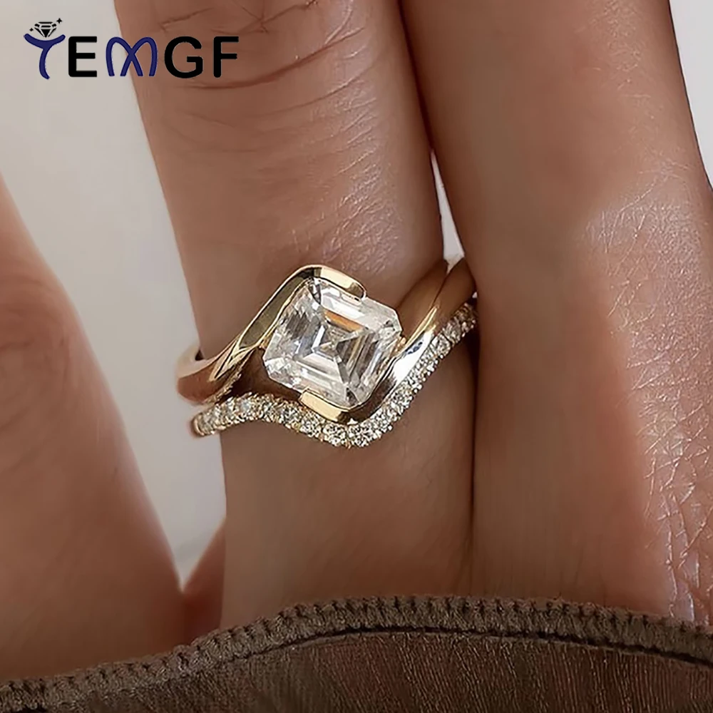 

Женское кольцо TEMGF 6*6 мм с муассанитом квадратной огранки, посеребренное 925 пробы, золото 18 карат, модный комплект колец, ювелирные изделия для пары с сертификатом