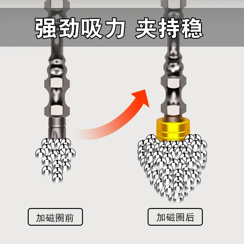 LINBON obeng listrik 6.35MM, kepala obeng magnetik S2 paduan Anti selip kepala cincin Hex magnetik peralatan tangan