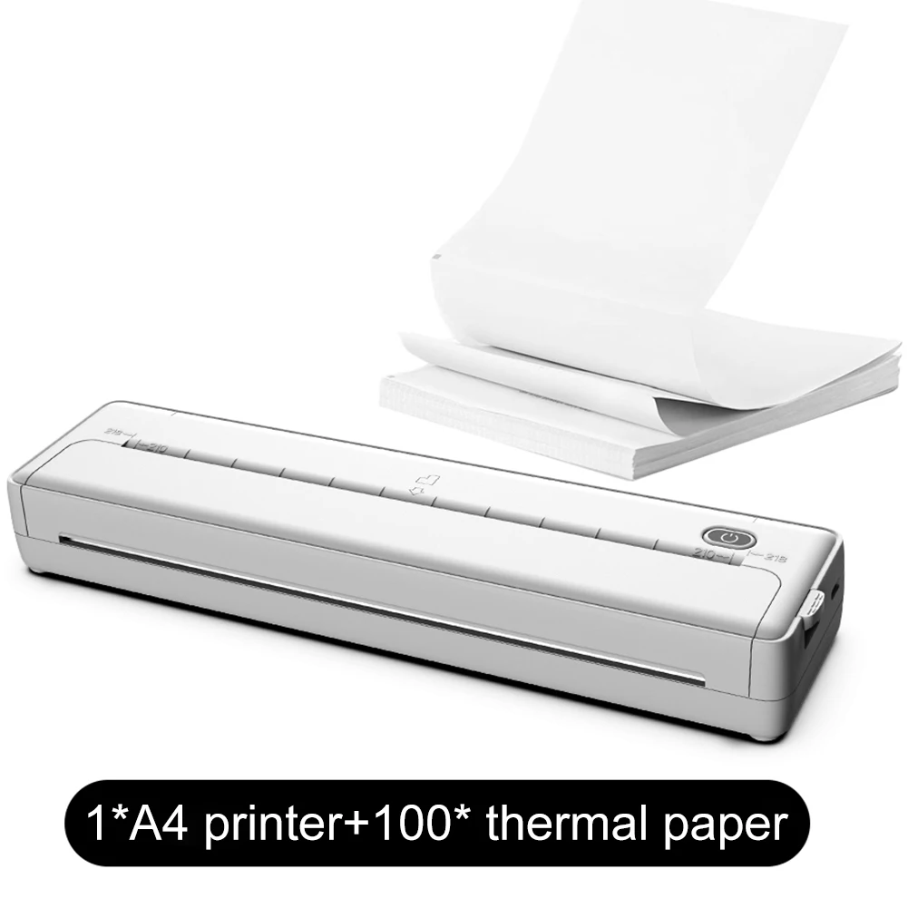 Thermal A4 Mobile Printer 203DPI Wireless Portable Printer Inkless Mini Portable A4 Label Maker Compatible with Smartphone & PC