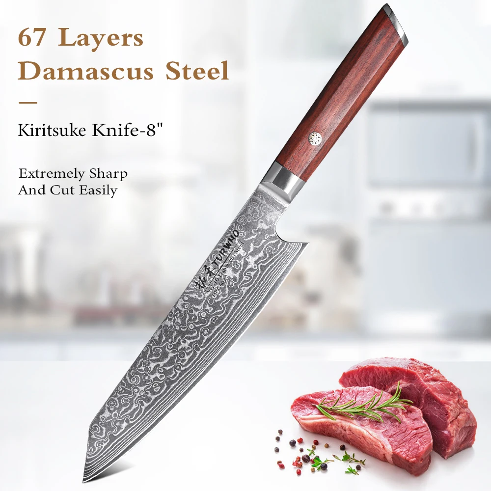 TURWHO 1-7PCS Küche Messer Set Japanischen Geschmiedet Damaskus Stahl Santoku Messer Pro Edelstahl Küchenchef Messer Set palisander Griff