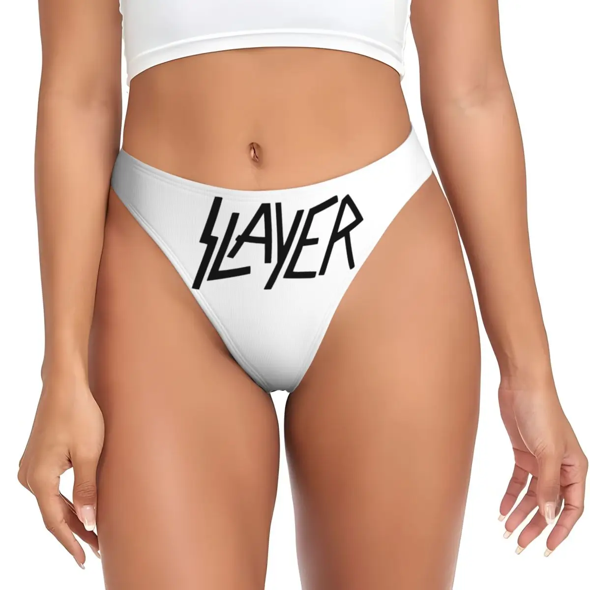 Custom Black Heavy S-Slayers Thrash Metal G-string Panties Womens Stretch Rock Roll Band Thong Underwear