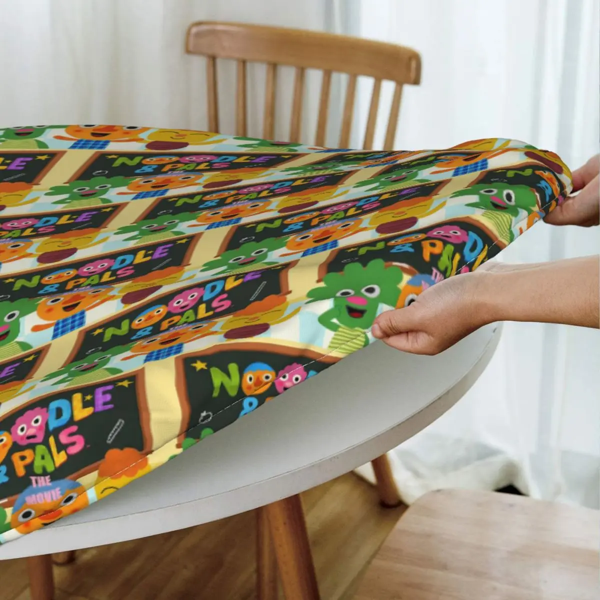 Noodle And Pals Micro Super Simple Cool Waterproof Round Tablecloth Oilproof Table Cloth for Kitchen Events Dining Table Cover